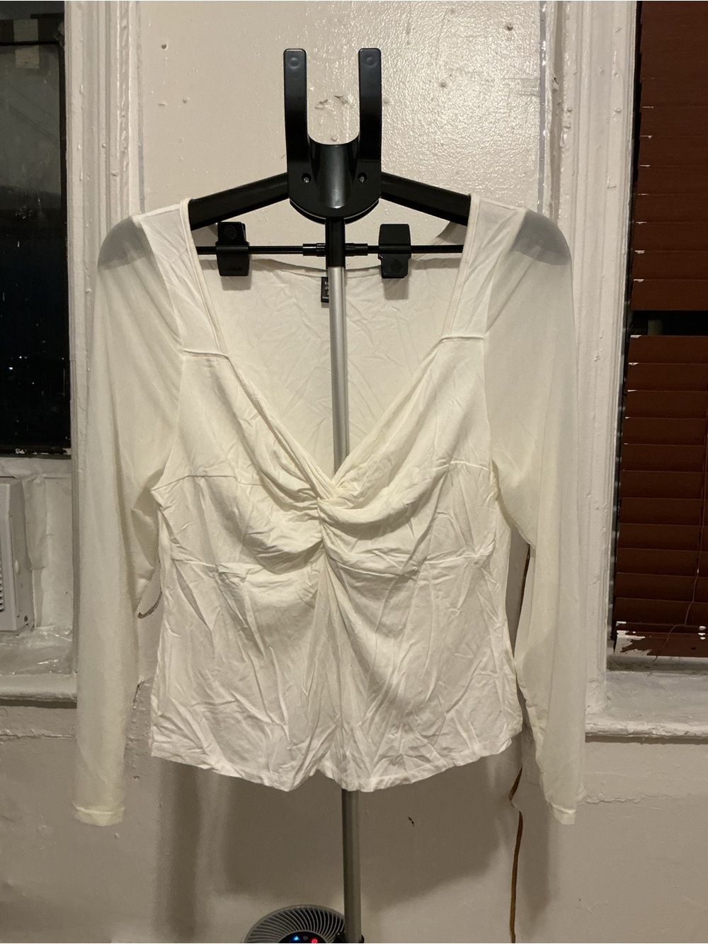 SHEIN Cream Long Sleeve Twist-Front Top
